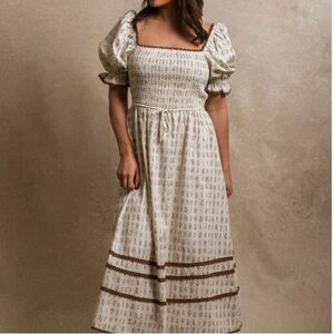 Elegant Cream and Brown Women's Dress